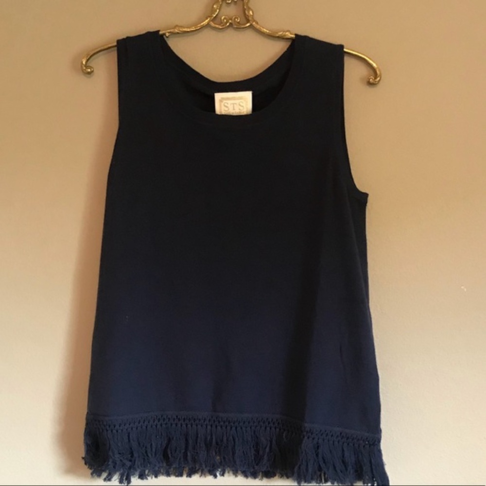Sail to Sable Navy Fringe Sweater Tank Top